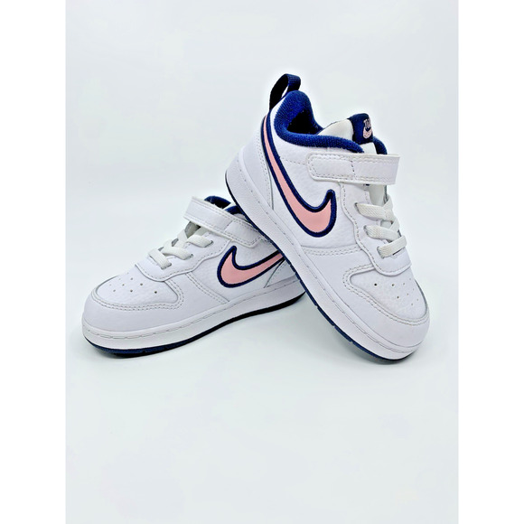 Nike Court Borough Low 2 White/Pink Glaze - Midnight Navy Toddler 6C - Picture 1 of 15
